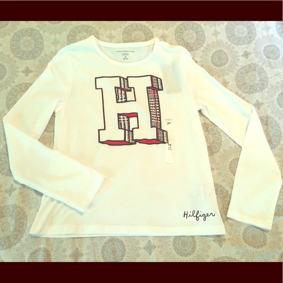 Girls Tommy Hilfiger logo tee white NWT sz M - Picture 1 of 2